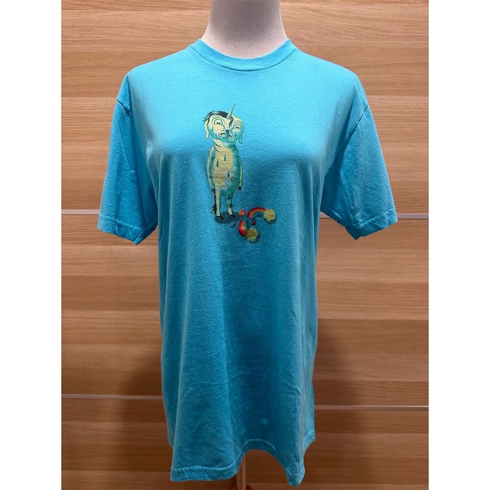 Vintage American Apparel Graphic T-Shirt Unisex M Blue artist rainbow art
